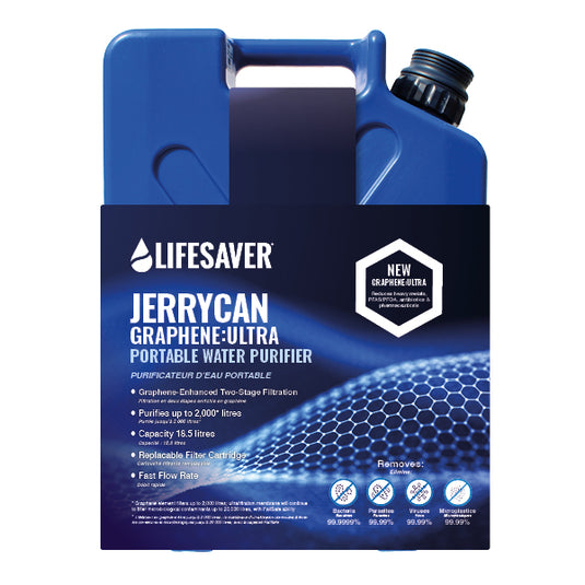 Lifesaver Jerrycan Graphene-Ultra portable water purifier on a white background