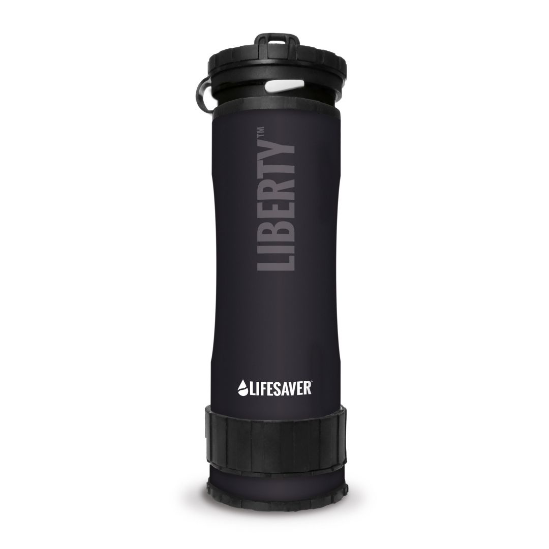 Black Liberty bottle with 'Lifesaver' branding on a white background