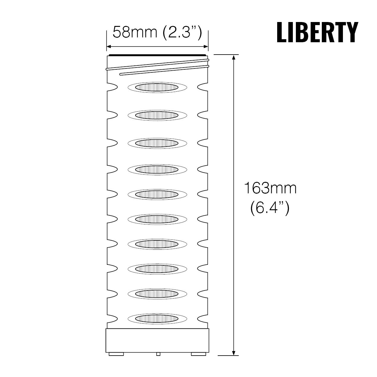 Graphic showing the dimensions of a Liberty Filter Cartridge