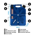 Blue water Jerrycan with labeled parts on a white background
